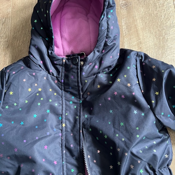 Girls Winter coat navy multicolored stars like new 6-7 years old - Picture 2 of 8